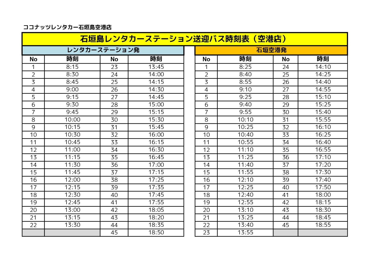 石垣島空港店時刻表